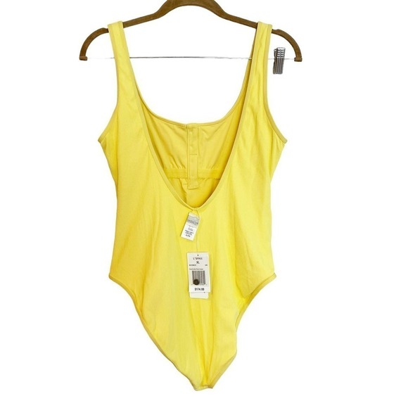 L Space Button-Down Ribbed Float On One Piece Swimsuit Yellow Womens Size XL NWT - Picture 6 of 14